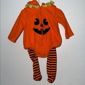 Baby Pumpkin Costume Fleece Romper with Striped Tights - Orange